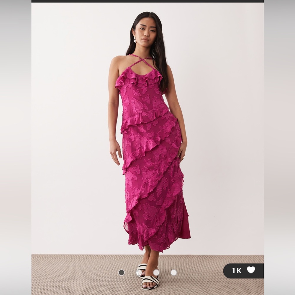Asos Pretty Lavish Ruffle Dress Berry size 4